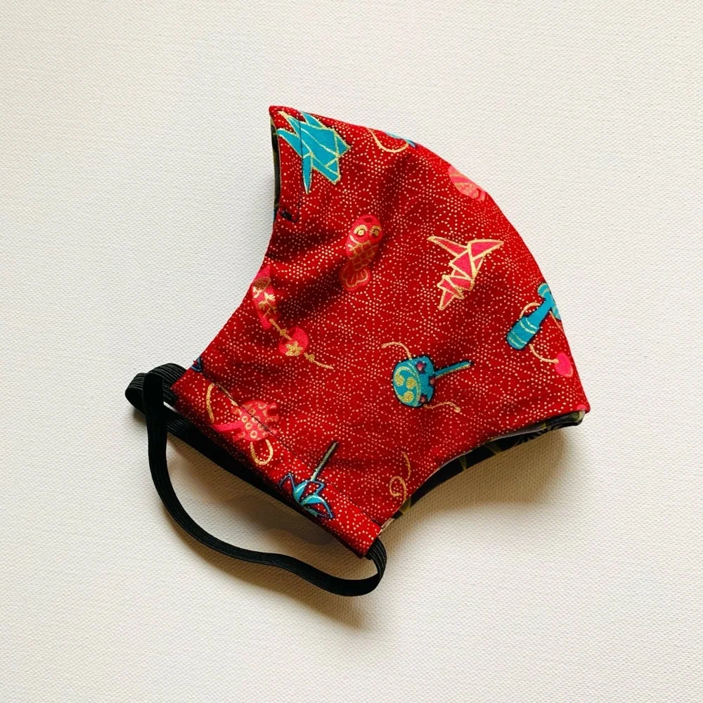 NEW Handmade Red Gold Toys Print Face Mask